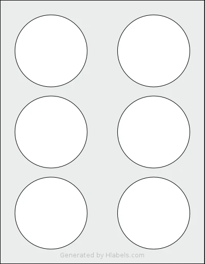 Lliked® 6C template with 6 circle labels per sheet, each 3 inch in diameter, on Letter-size adhesive blank label sheets.