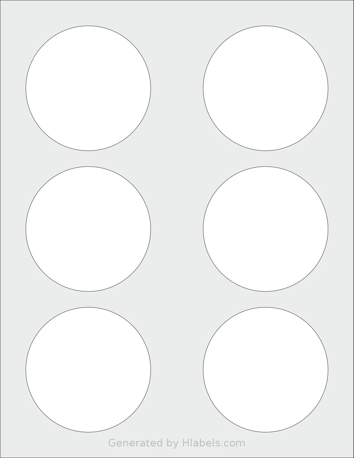 Lliked® 6C template with 6 circle labels per sheet, each 3 inch in diameter, on Letter-size adhesive blank label sheets.