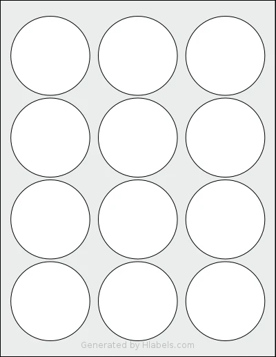 MacoLabels® ML-1225 template with 12 circle labels per sheet, each 2.4375 inch in diameter, on Letter-size adhesive blank label sheets.