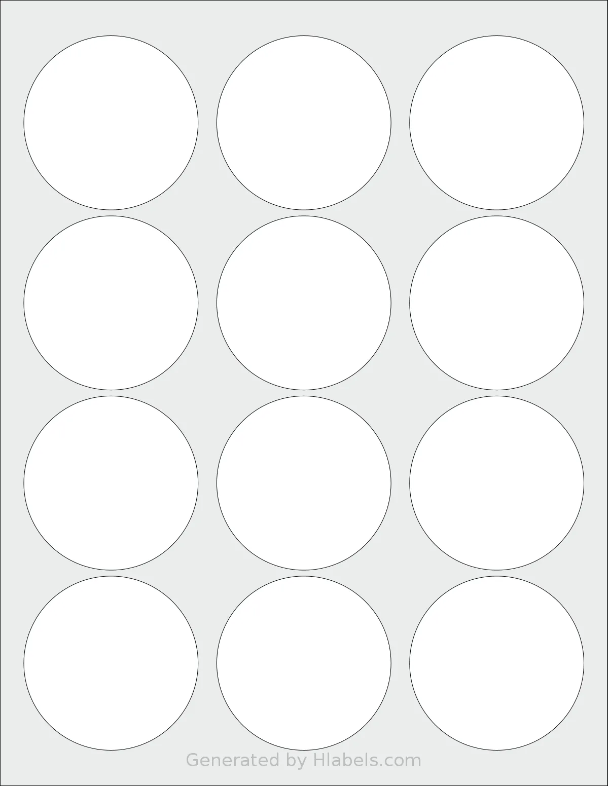 MacoLabels® ML-1225 template with 12 circle labels per sheet, each 2.4375 inch in diameter, on Letter-size adhesive blank label sheets.