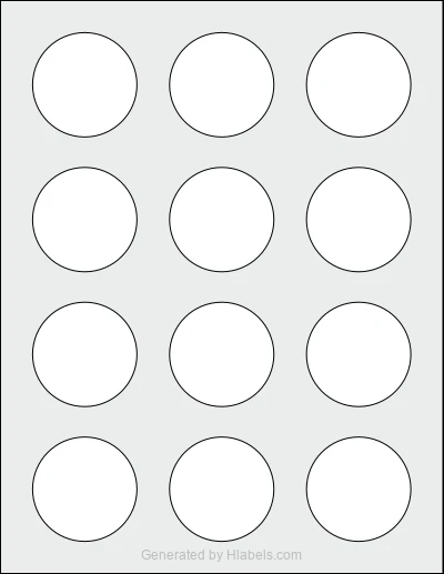 MaxGear® Template-41464 template with 12 circle labels per sheet, each 2 inch in diameter, on Letter-size adhesive blank label sheets.