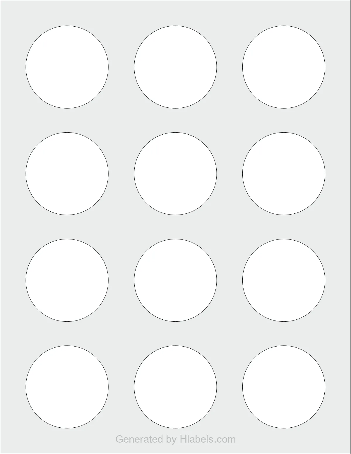 MaxGear® Template-41464 template with 12 circle labels per sheet, each 2 inch in diameter, on Letter-size adhesive blank label sheets.