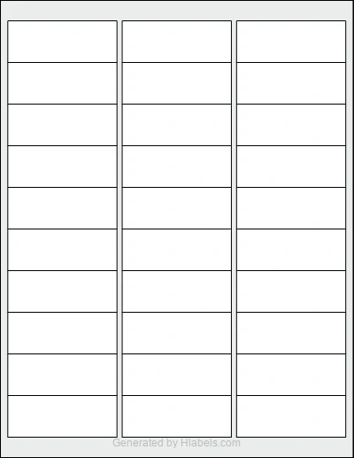 MaxGear® Template-5160 template with 30 rectangular 2.625 x 1 inch labels per sheet, on Letter-size adhesive blank label sheets.