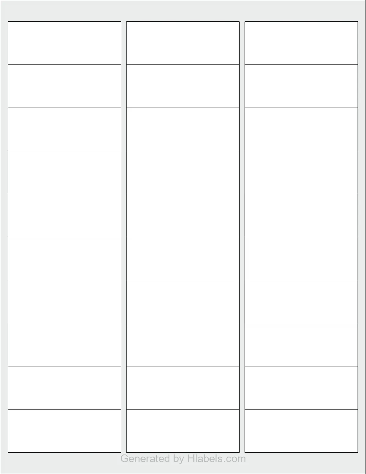 MaxGear® Template-5160 template with 30 rectangular 2.625 x 1 inch labels per sheet, on Letter-size adhesive blank label sheets.