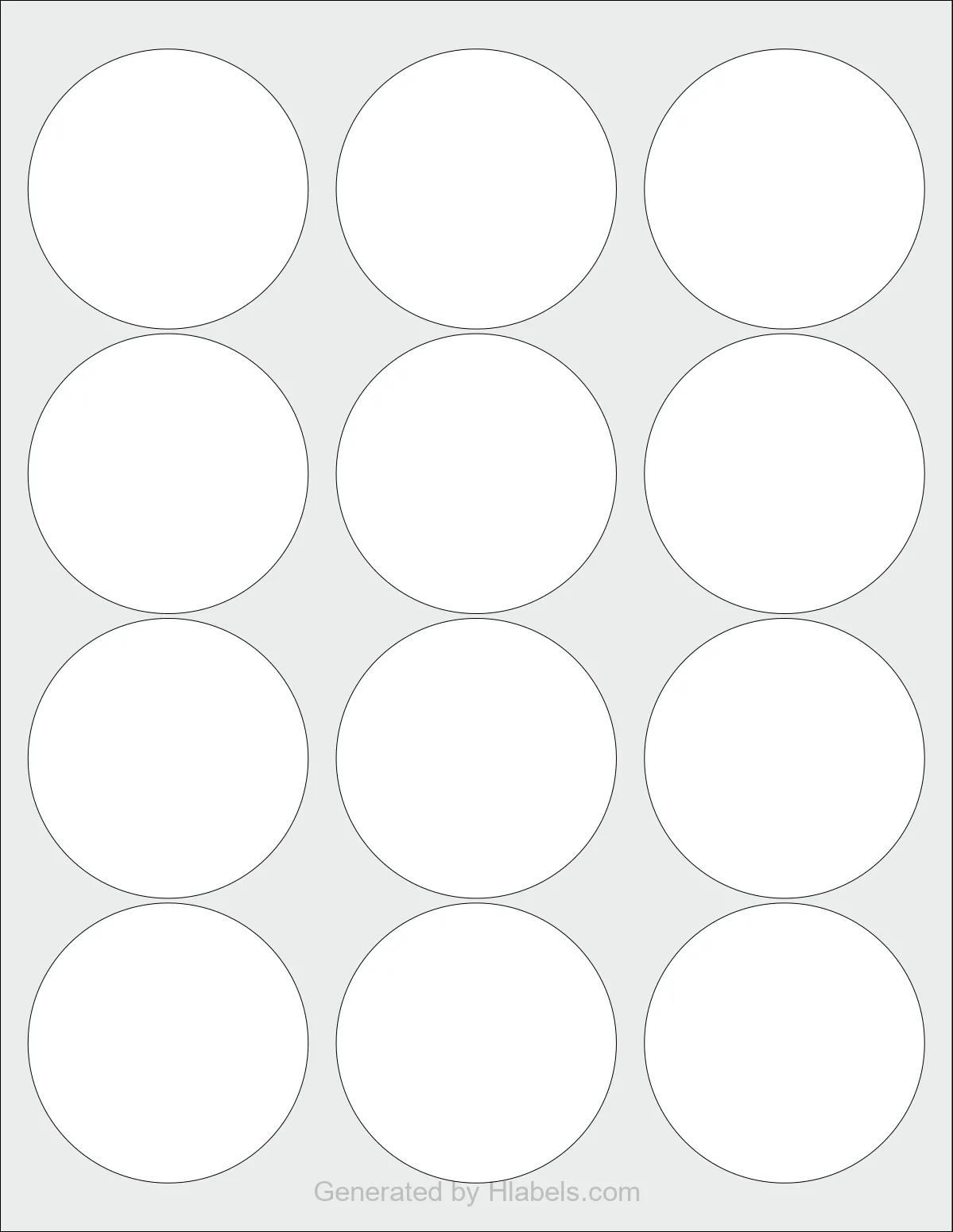 MaxGear® Template-5294 template with 12 circle labels per sheet, each 2.5 inch in diameter, on Letter-size adhesive blank label sheets.