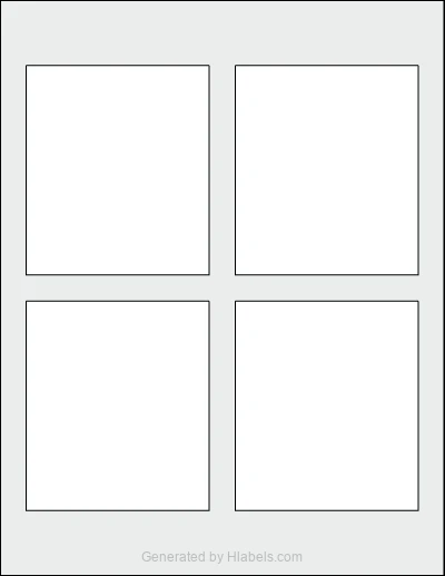 MaxGear® Template-5302 template with 4 rectangular 3.5 x 4 inch labels per sheet, on Letter-size adhesive blank label sheets.