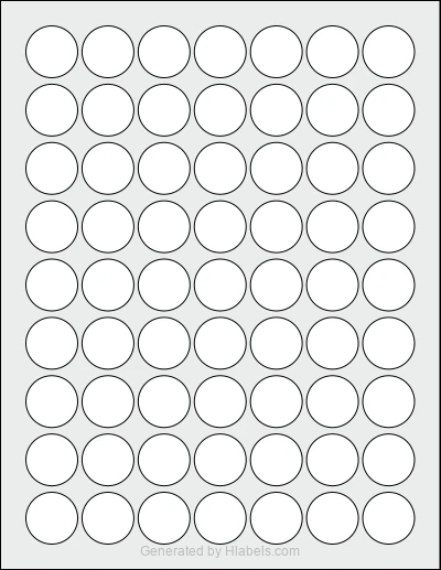 MaxGear® Template-6450-Round template with 63 circle labels per sheet, each 1 inch in diameter, on Letter-size adhesive blank label sheets.