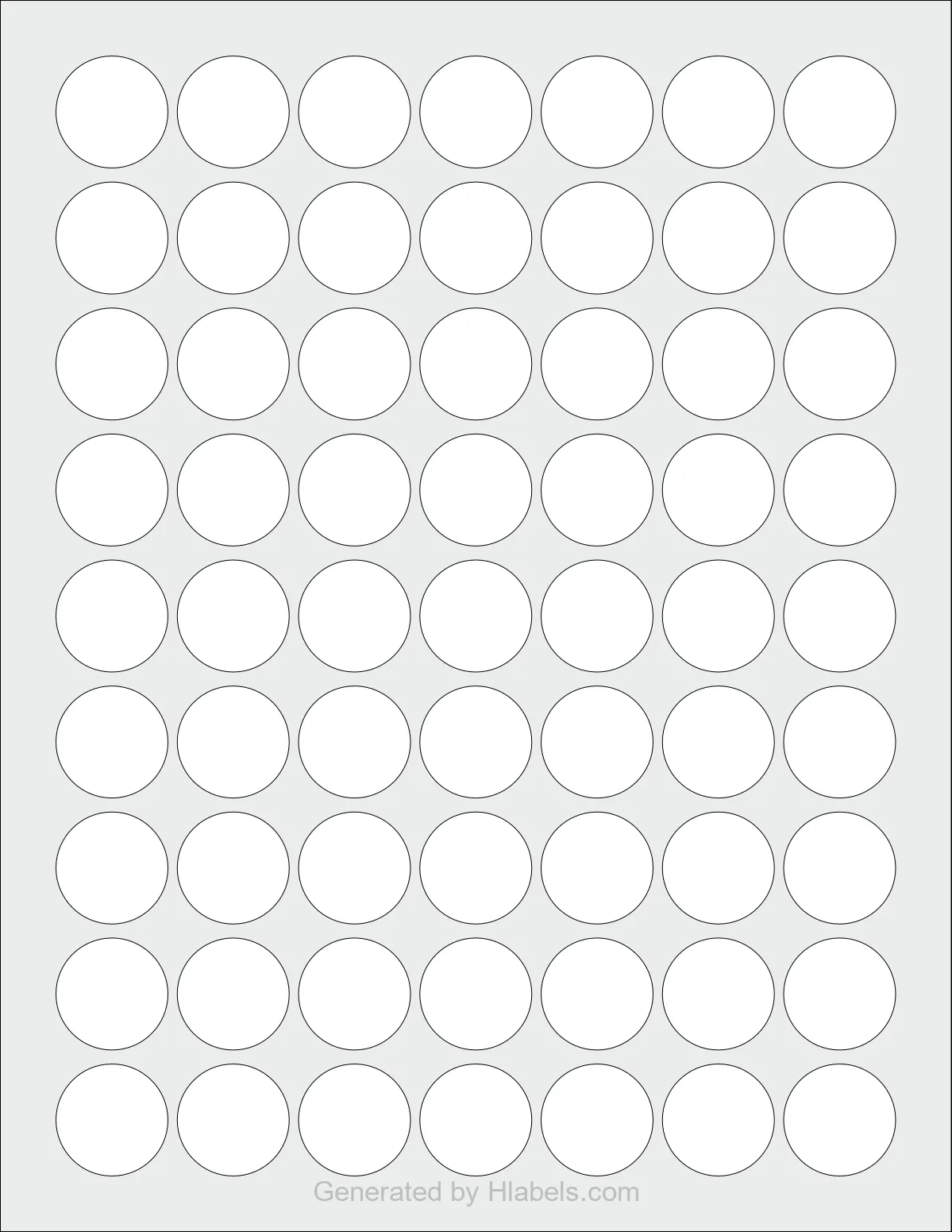 MaxGear® Template-6450-Round template with 63 circle labels per sheet, each 1 inch in diameter, on Letter-size adhesive blank label sheets.