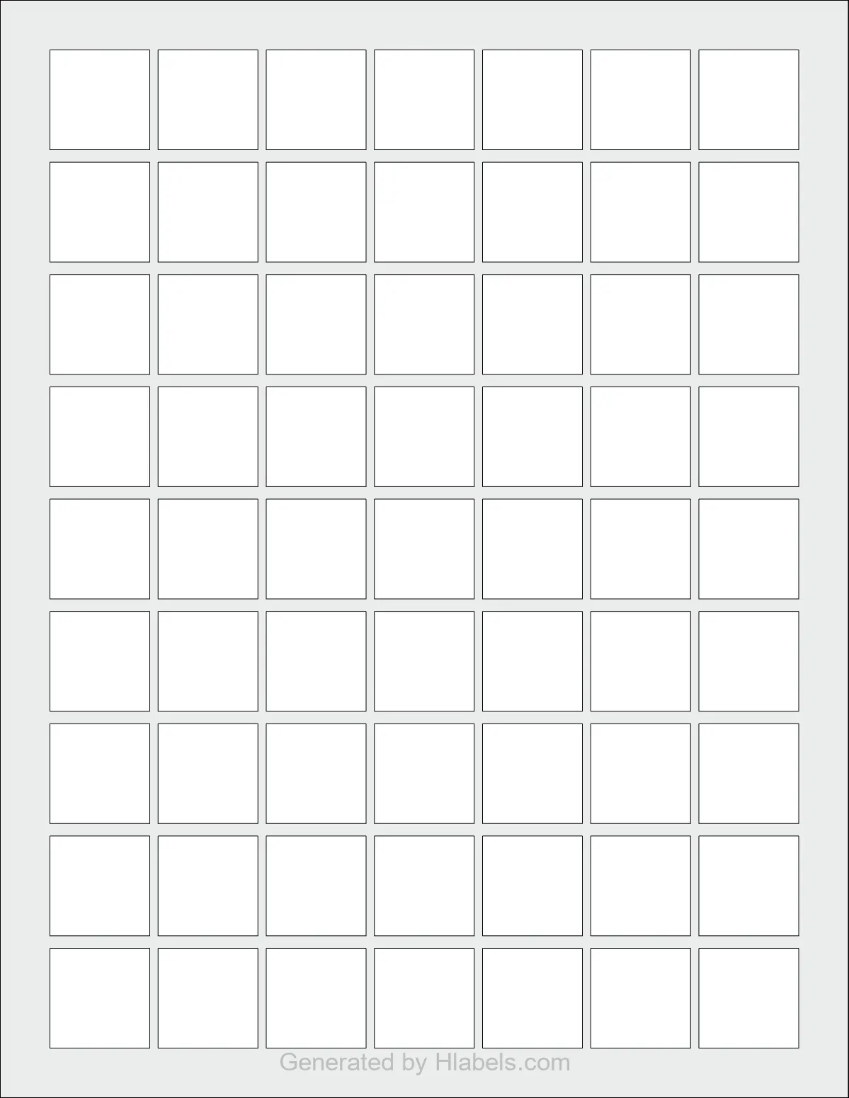 MaxGear® Template-6450 template with 63 square 1 x 1 inch labels per sheet, on Letter-size adhesive blank label sheets.