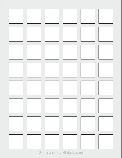 MaxGear® Template-69993 template with 48 square 1 x 1 inch labels per sheet, on Letter-size adhesive blank label sheets.