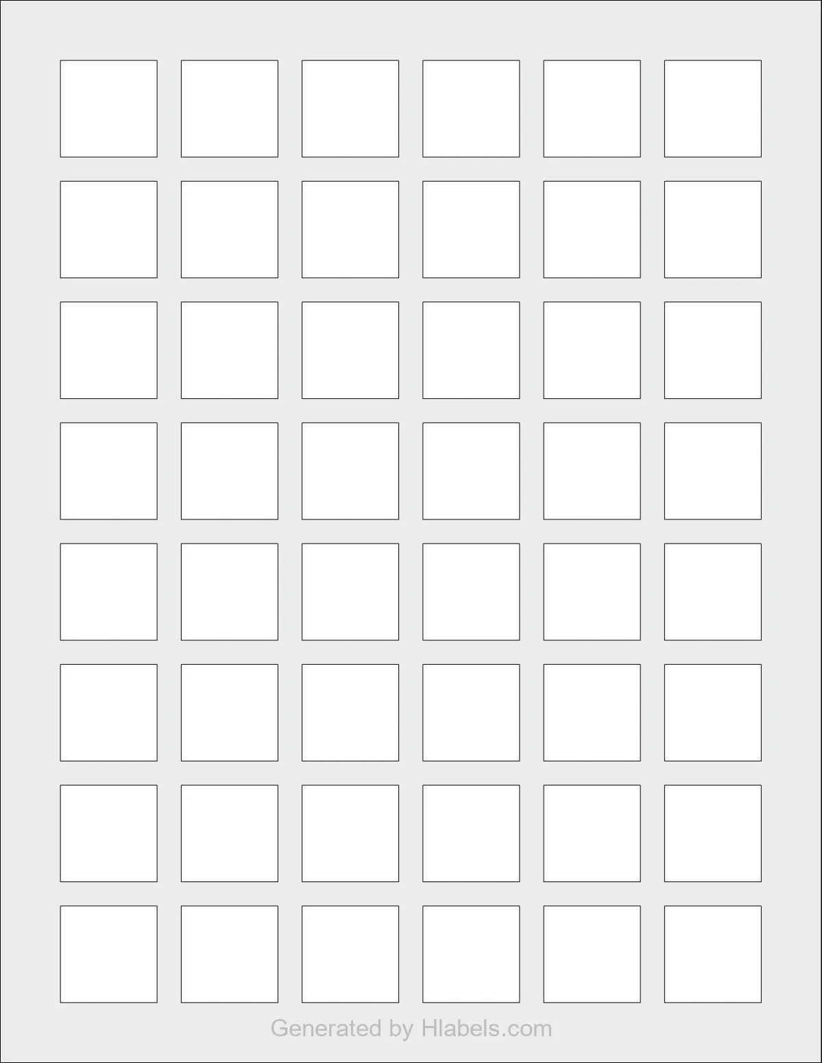 MaxGear® Template-69993 template with 48 square 1 x 1 inch labels per sheet, on Letter-size adhesive blank label sheets.