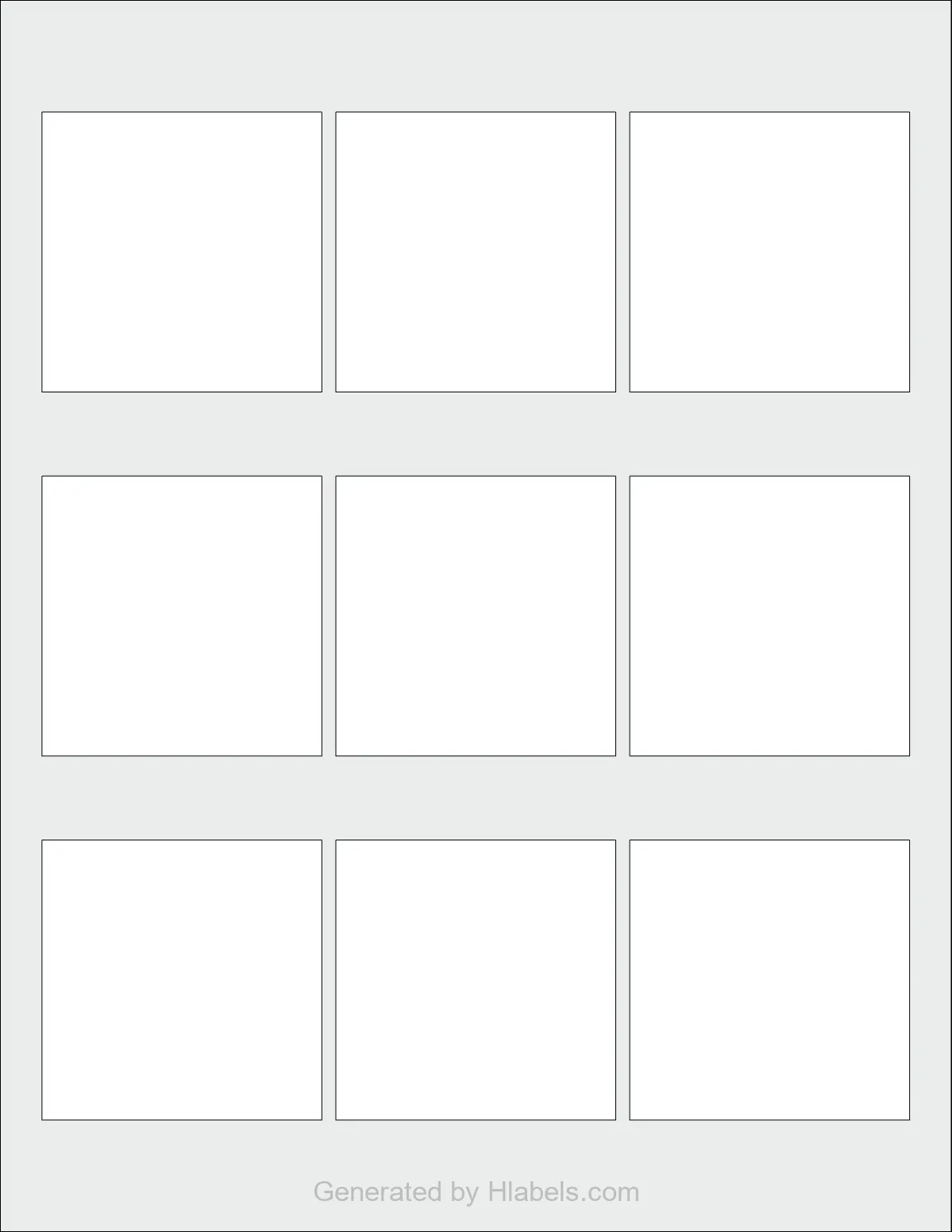 MaxGear® Template-94104 template with 9 square 2.5 x 2.5 inch labels per sheet, on Letter-size adhesive blank label sheets.
