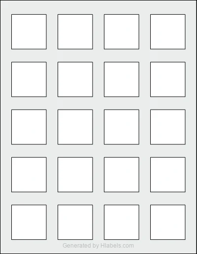MaxGear® Template-94106 template with 20 square 1.5 x 1.5 inch labels per sheet, on Letter-size adhesive blank label sheets.