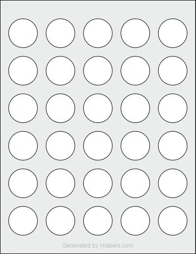 MaxGear® Template-94505 template with 30 circle labels per sheet, each 1.25 inch in diameter, on Letter-size adhesive blank label sheets.