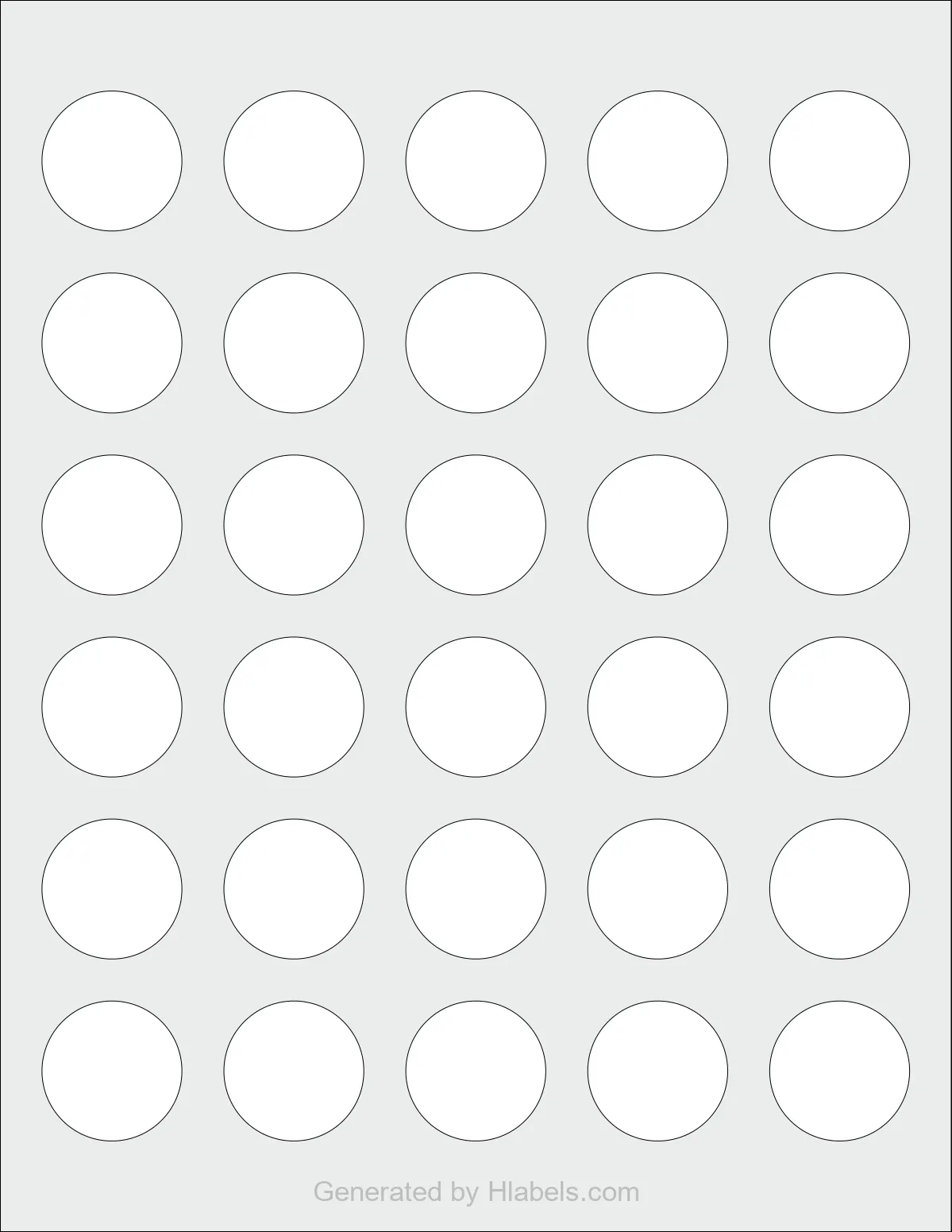 MaxGear® Template-94505 template with 30 circle labels per sheet, each 1.25 inch in diameter, on Letter-size adhesive blank label sheets.