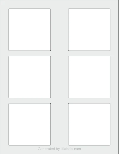 MaxGear® Template-95335 template with 6 square 3 x 3 inch labels per sheet, on Letter-size adhesive blank label sheets.