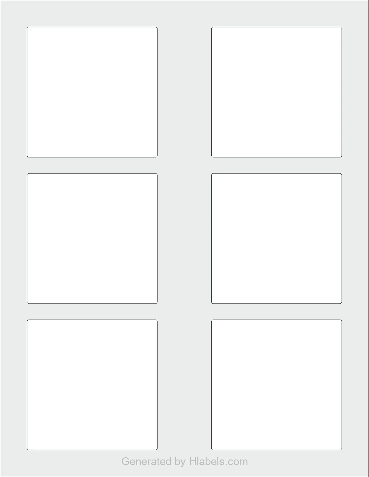 MaxGear® Template-95335 template with 6 square 3 x 3 inch labels per sheet, on Letter-size adhesive blank label sheets.