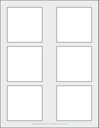 MaxGear® Template-97199 template with 6 square 3 x 3 inch labels per sheet, on Letter-size adhesive blank label sheets.