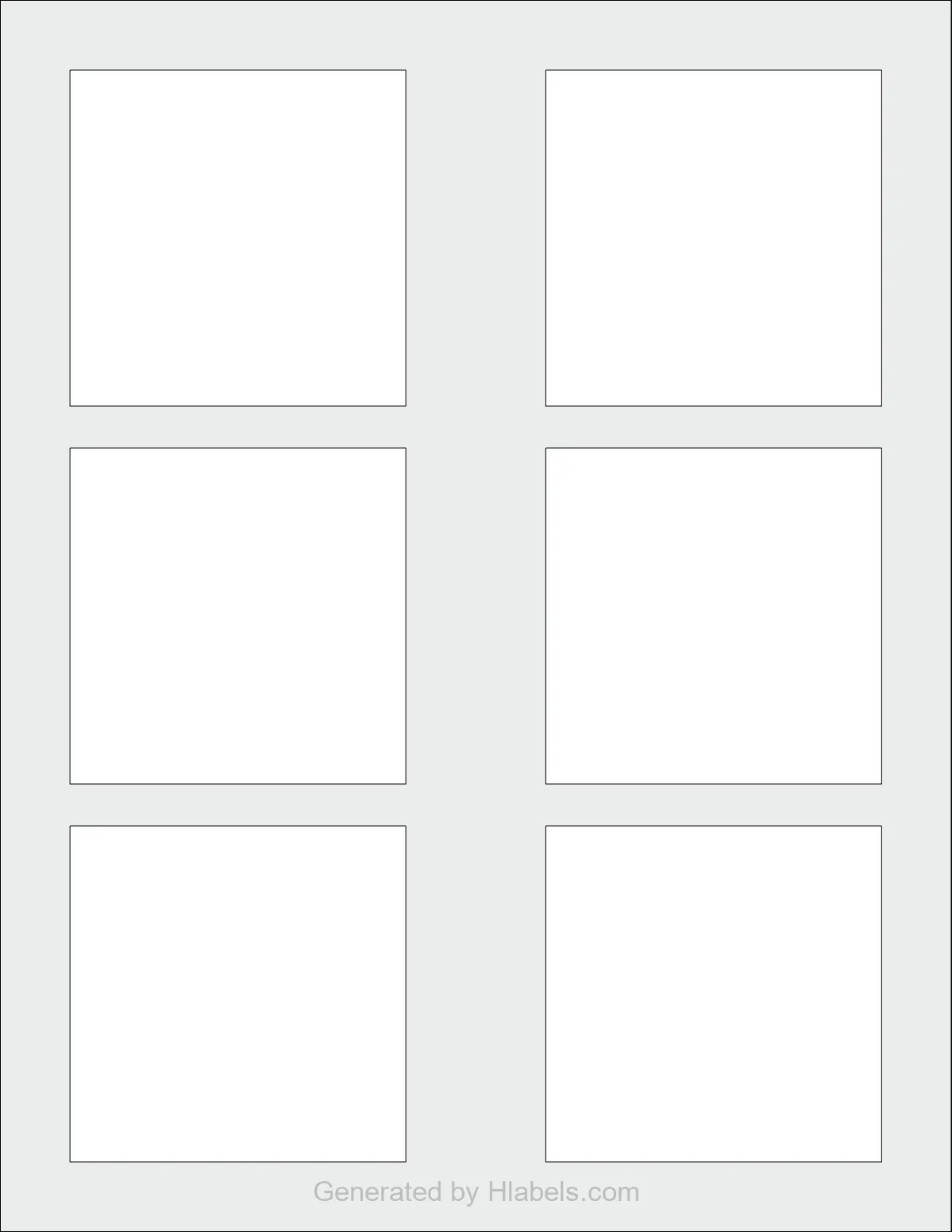 MaxGear® Template-97199 template with 6 square 3 x 3 inch labels per sheet, on Letter-size adhesive blank label sheets.