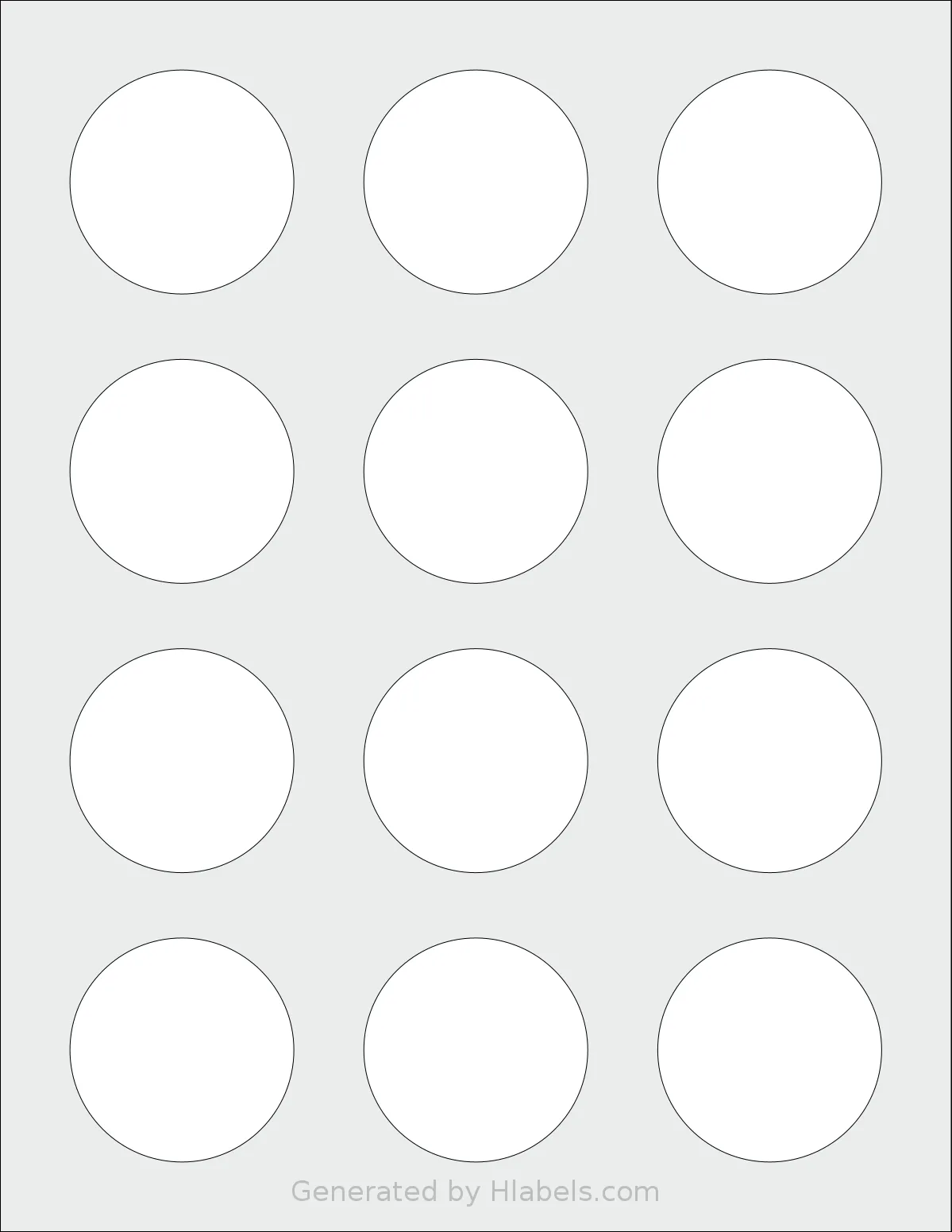 Methdic® 22205 template with 12 circle labels per sheet, each 2 inch in diameter, on Letter-size adhesive blank label sheets.