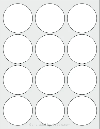 Methdic® 5294 template with 12 circle labels per sheet, each 2.5 inch in diameter, on Letter-size adhesive blank label sheets.