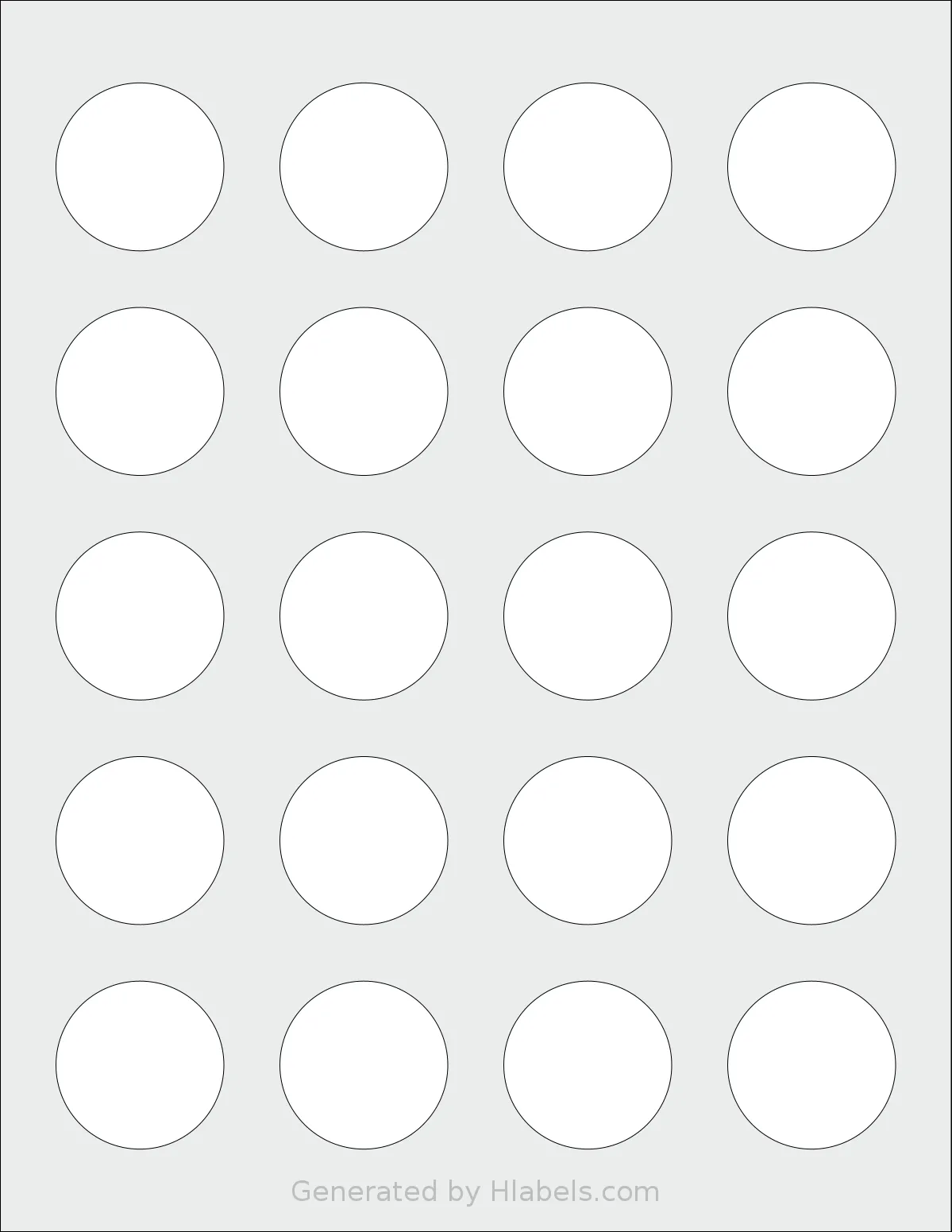 Methdic® 8293 template with 20 circle labels per sheet, each 1.5 inch in diameter, on Letter-size adhesive blank label sheets.
