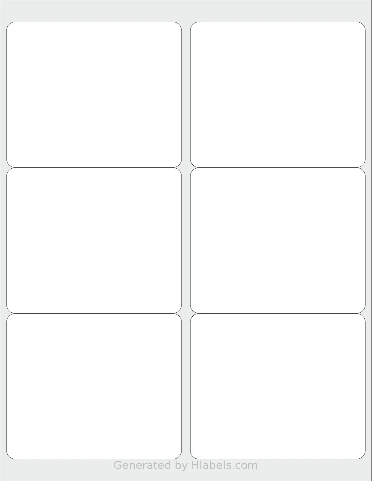 MfLabel® TT85 template with 6 rectangular 4 x 3.33 inch labels per sheet, on Letter-size adhesive blank label sheets.
