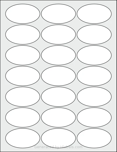 MrLabel® MR269 template with 21 oval 2.5 x 1.4212 inch labels per sheet, on Letter-size adhesive blank label sheets.