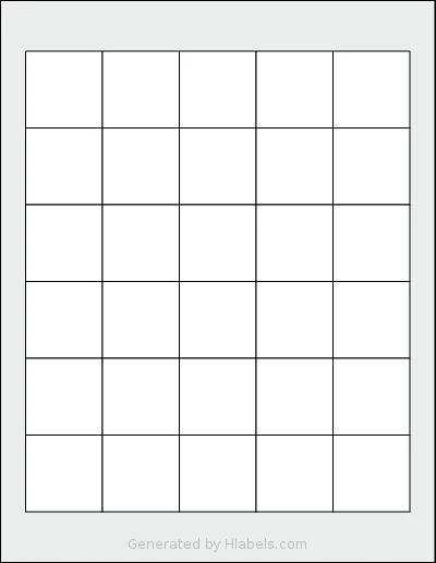 MrLabel® MR312 template with 30 square 1.5 x 1.5 inch labels per sheet, on Letter-size adhesive blank label sheets.