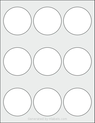 MrLabel® MR324 template with 9 circle labels per sheet, each 2.5 inch in diameter, on Letter-size adhesive blank label sheets.