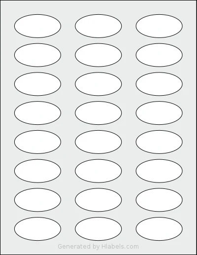 MrLabel® MR510 template with 24 oval 2 x 1 inch labels per sheet, on Letter-size adhesive blank label sheets.