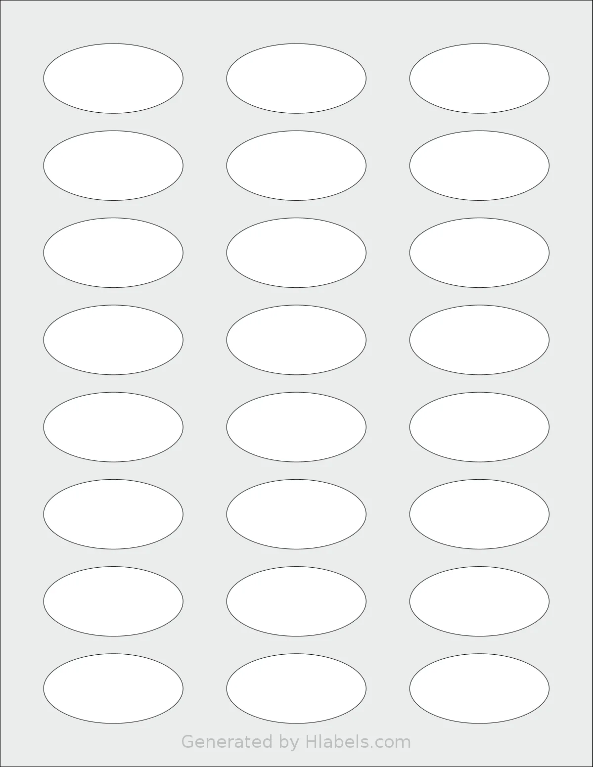MrLabel® MR510 template with 24 oval 2 x 1 inch labels per sheet, on Letter-size adhesive blank label sheets.
