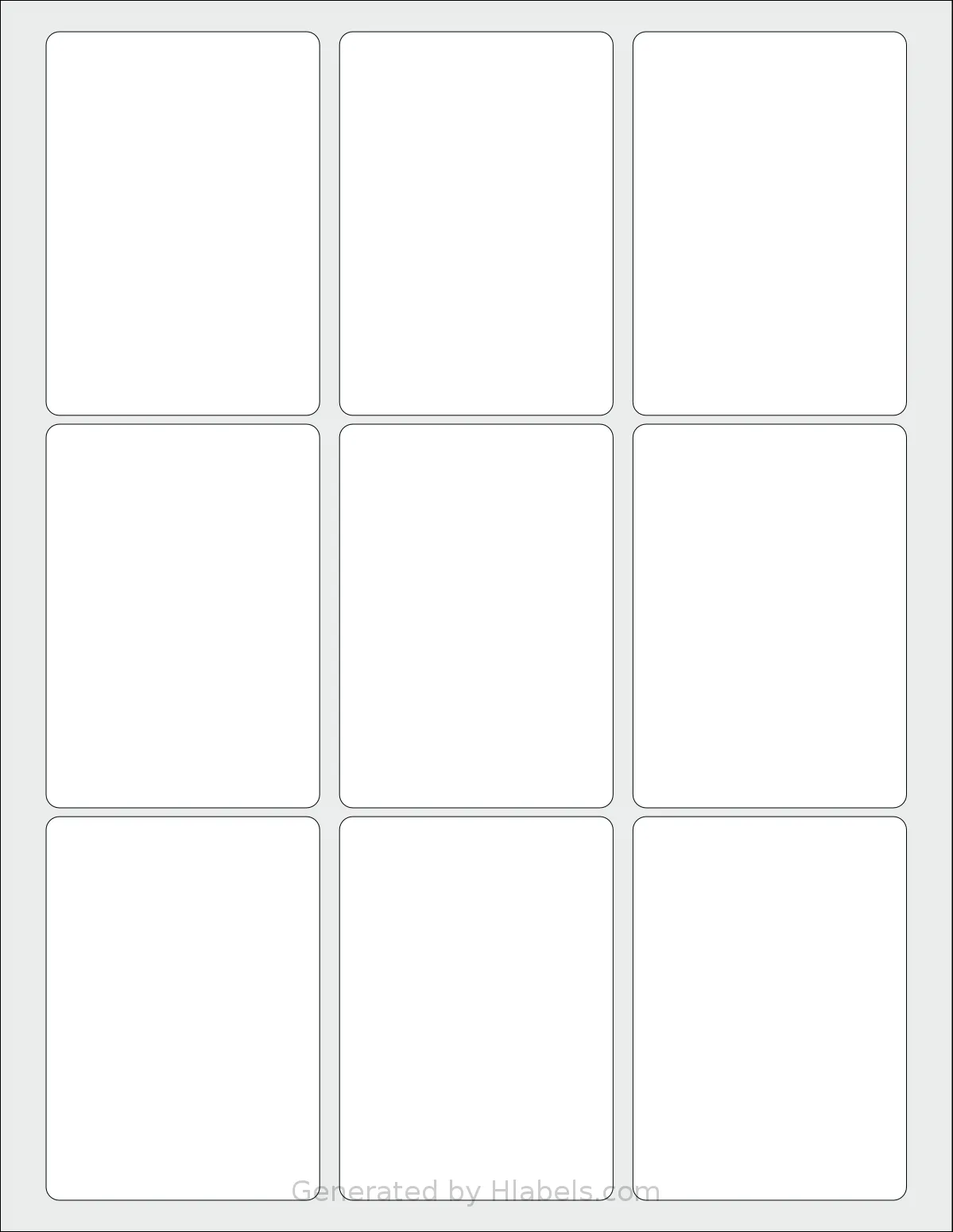 MrLabel® MR520 template with 9 rectangular 2.4409 x 3.4252 inch labels per sheet, on Letter-size adhesive blank label sheets.