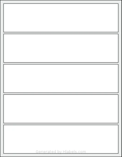 MrLabel® MR620 template with 5 rectangular 8 x 2 inch labels per sheet, on Letter-size adhesive blank label sheets.