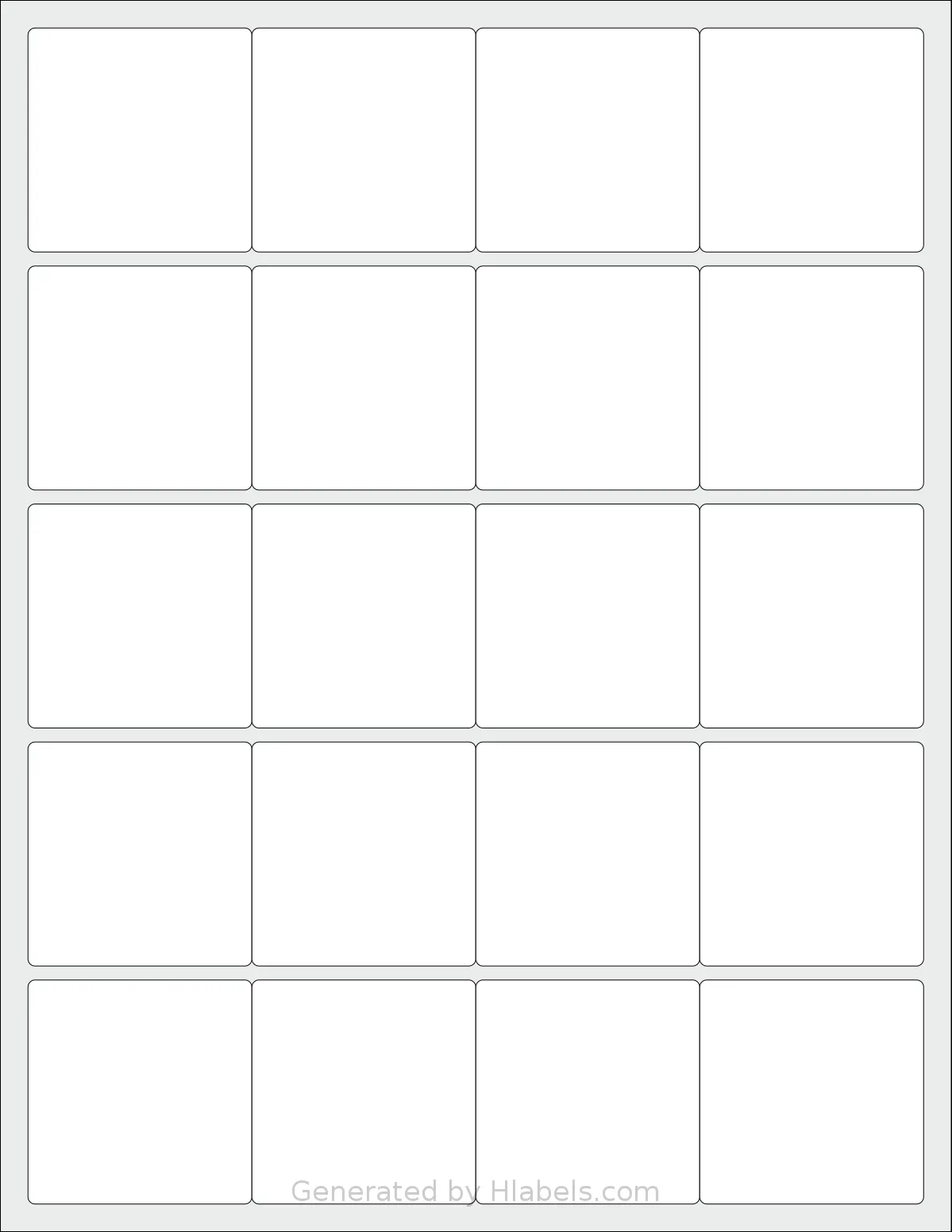 MrLabel® MR640 template with 20 square 2 x 2 inch labels per sheet, on Letter-size adhesive blank label sheets.