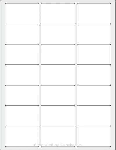 MrLabel® MR660 template with 21 rectangular 2.5 x 1.5 inch labels per sheet, on Letter-size adhesive blank label sheets.