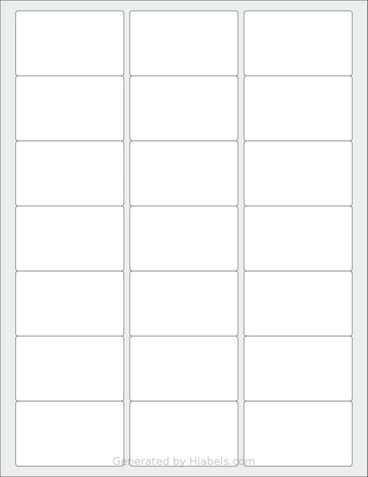 MrLabel® MR660 template with 21 rectangular 2.5 x 1.5 inch labels per sheet, on Letter-size adhesive blank label sheets.
