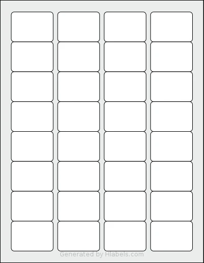 MrLabel® MR685 template with 32 rectangular 1.75 x 1.25 inch labels per sheet, on Letter-size adhesive blank label sheets.