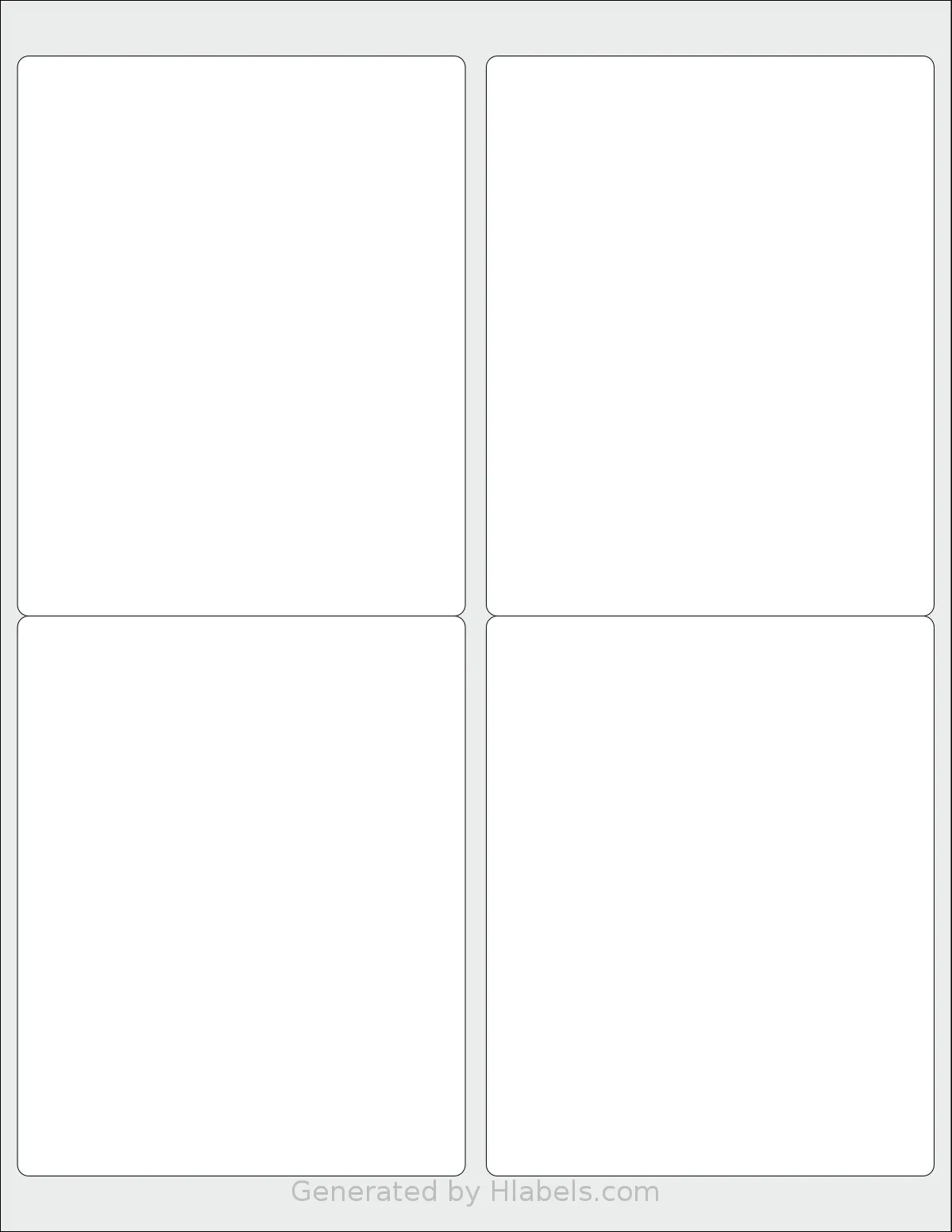 MrLabel® MR713 template with 4 rectangular 4 x 5 inch labels per sheet, on Letter-size adhesive blank label sheets.