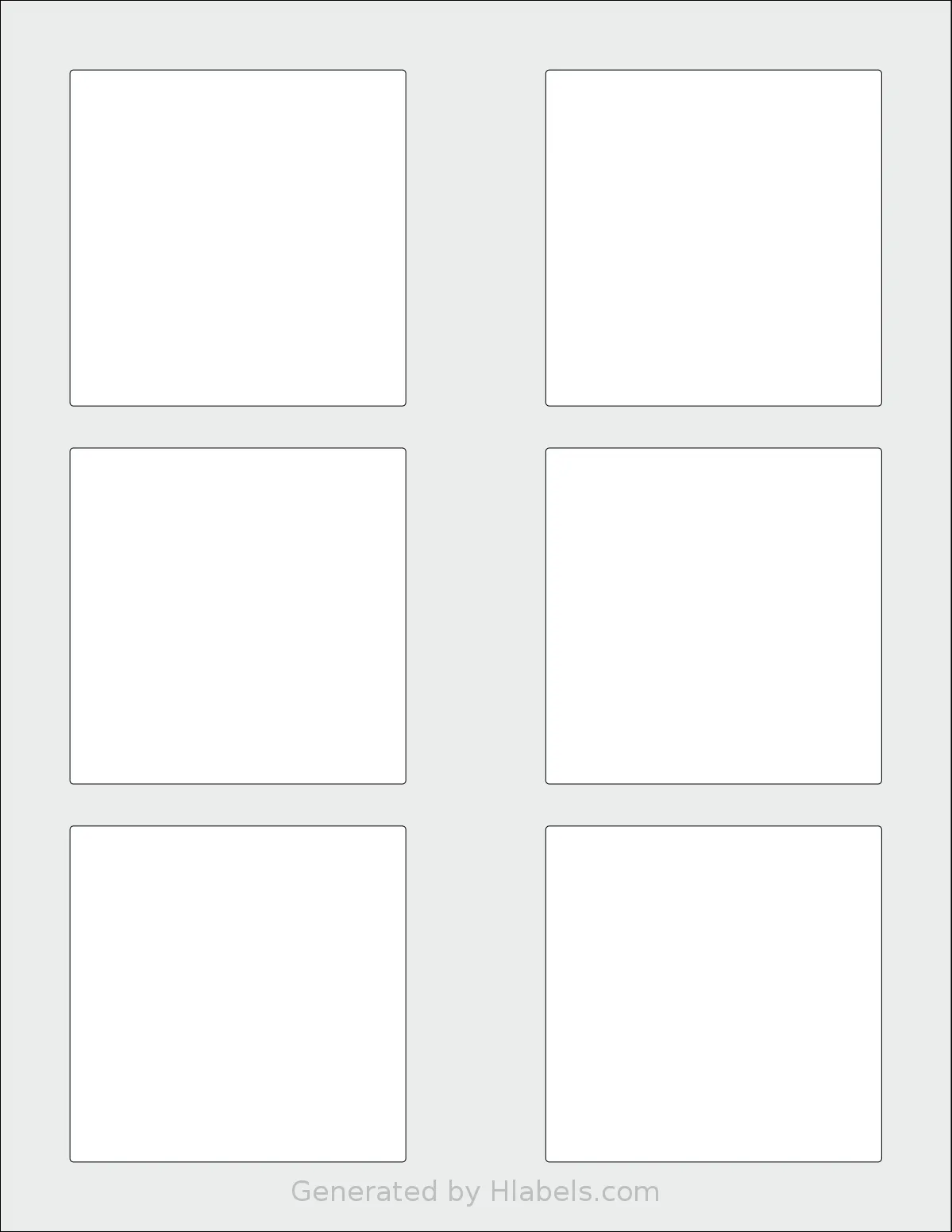 MrLabel® MR730 template with 6 square 3 x 3 inch labels per sheet, on Letter-size adhesive blank label sheets.