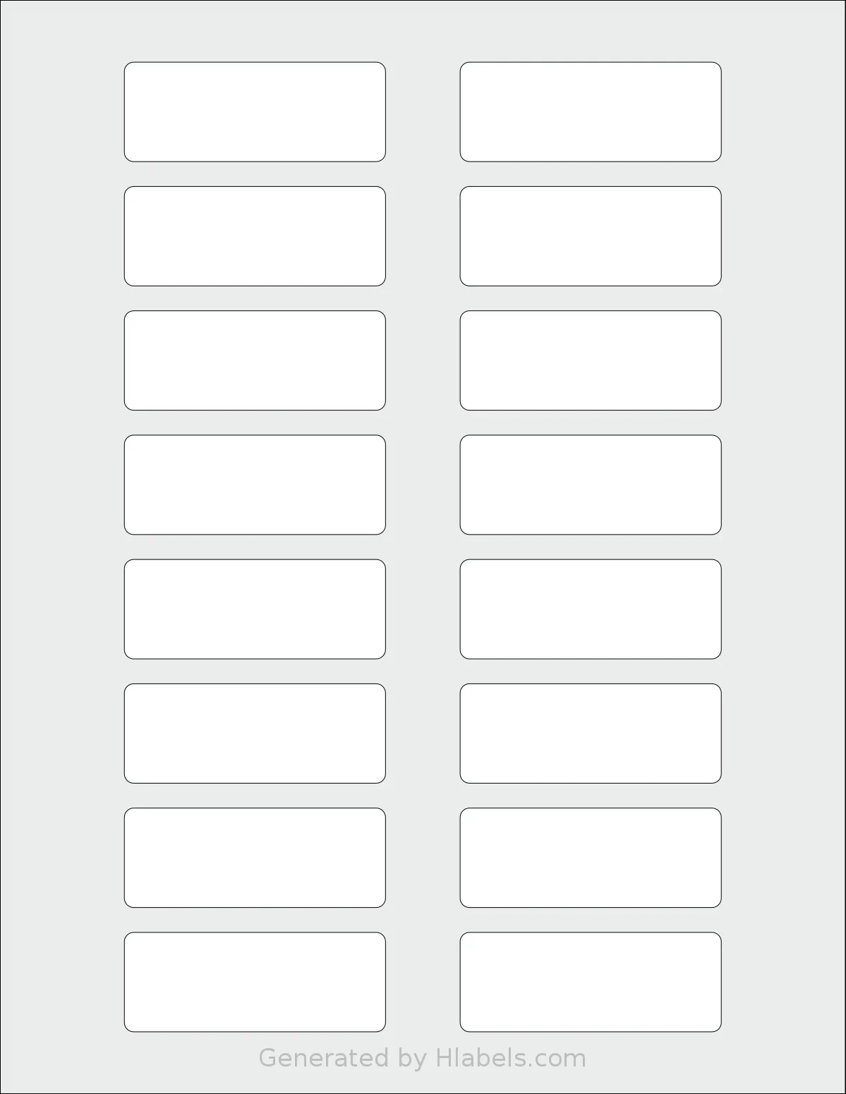 MrLabel® MR750 template with 16 rectangular 2.625 x 1 inch labels per sheet, on Letter-size adhesive blank label sheets.