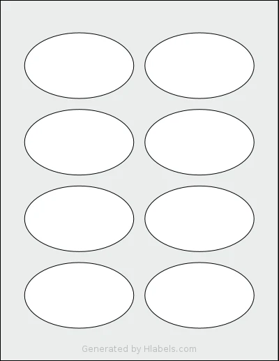 MrLabel® MR820 template with 8 oval 3.3299 x 2 inch labels per sheet, on Letter-size adhesive blank label sheets.