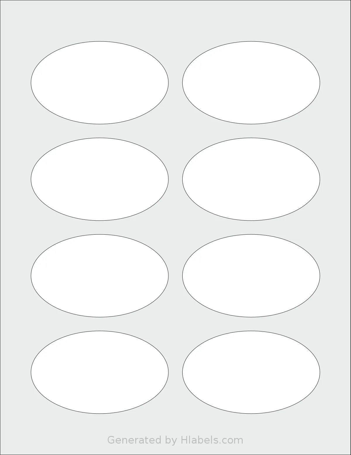 MrLabel® MR820 template with 8 oval 3.3299 x 2 inch labels per sheet, on Letter-size adhesive blank label sheets.
