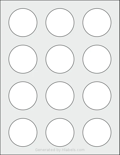 MrLabel® MR830 template with 12 circle labels per sheet, each 2 inch in diameter, on Letter-size adhesive blank label sheets.