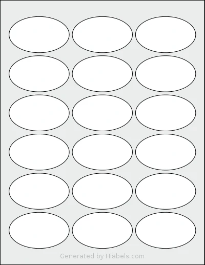 MrLabel® MR850 template with 18 oval 2.5 x 1.5 inch labels per sheet, on Letter-size adhesive blank label sheets.