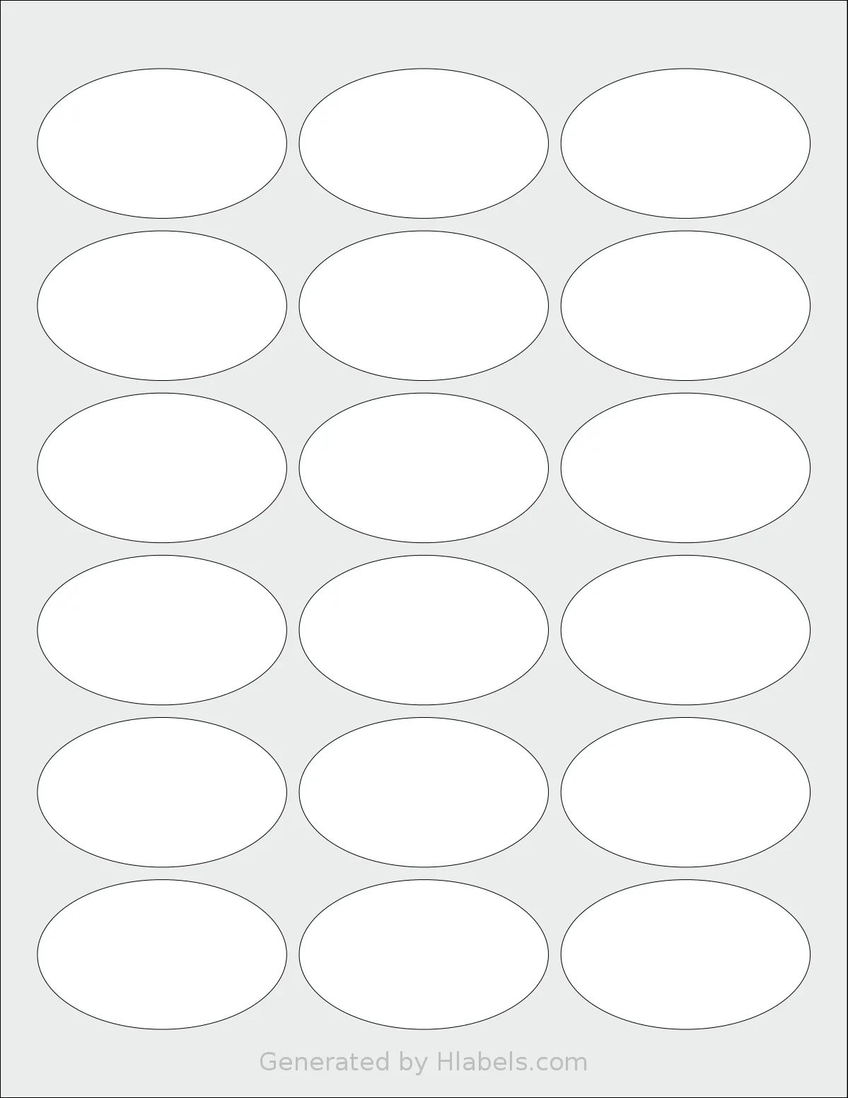 MrLabel® MR850 template with 18 oval 2.5 x 1.5 inch labels per sheet, on Letter-size adhesive blank label sheets.