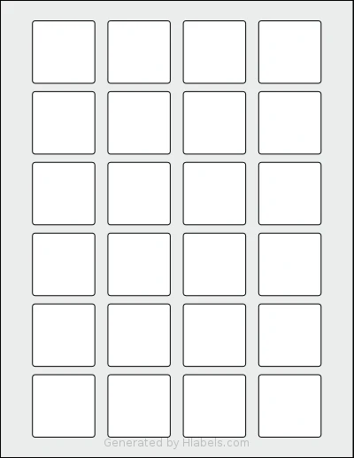 MrLabel® MR860 template with 24 square 1.5 x 1.5 inch labels per sheet, on Letter-size adhesive blank label sheets.