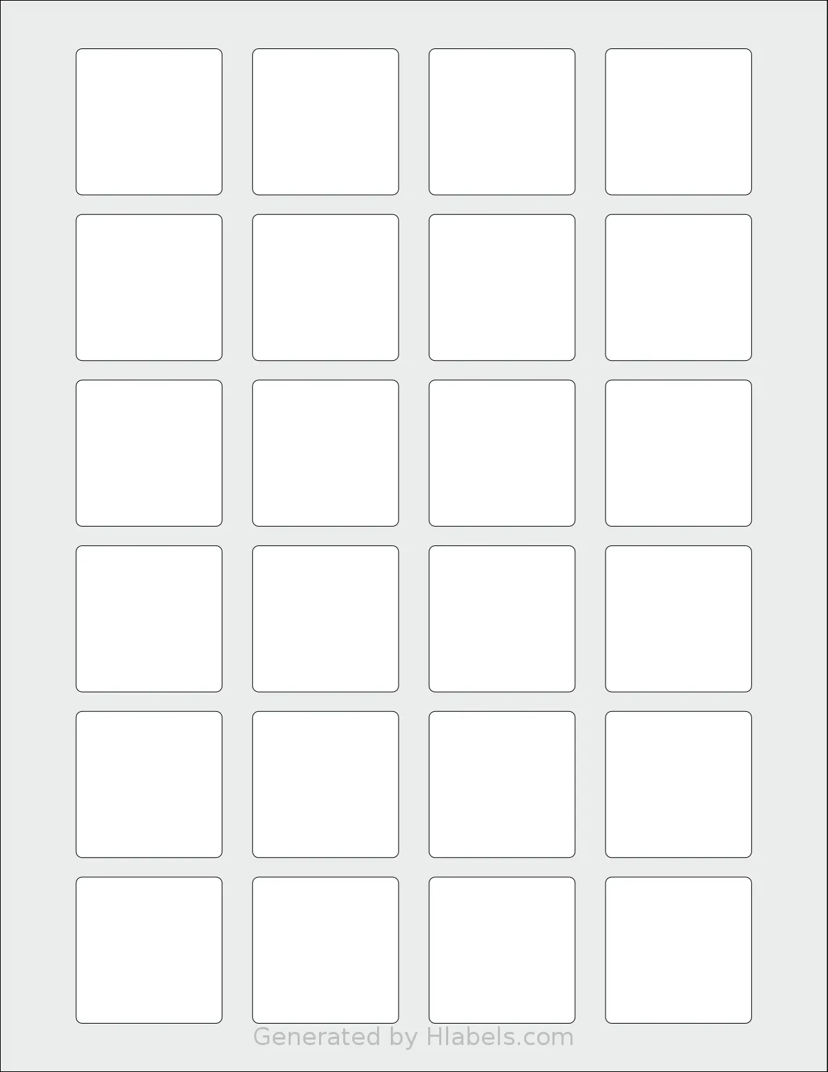 MrLabel® MR860 template with 24 square 1.5 x 1.5 inch labels per sheet, on Letter-size adhesive blank label sheets.