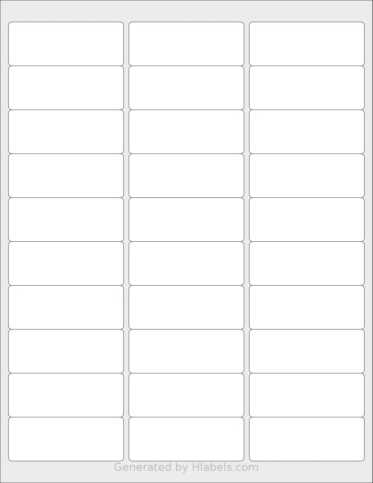 MrLabel® MR870 template with 30 rectangular 2.625 x 1 inch labels per sheet, on Letter-size adhesive blank label sheets.