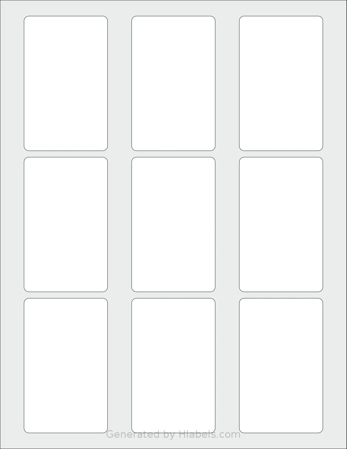 MrLabel® MR940 template with 9 rectangular 2.0472 x 3.2992 inch labels per sheet, on Letter-size adhesive blank label sheets.